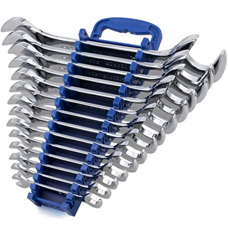 14-Piece Premium Angle Head Open End Wrench Set, Chrome Vanadium Steel Include Standard Inch Sizes 3/8, 7/16, 1/2, 9/16, 5/8, 1
14-Piece Premium Angle Head Open End Wrench Set, Chrome Vanadium Steel Include Standard Inch Sizes 3/8, 7/16, 1/2, 9/16, 5/8, 1