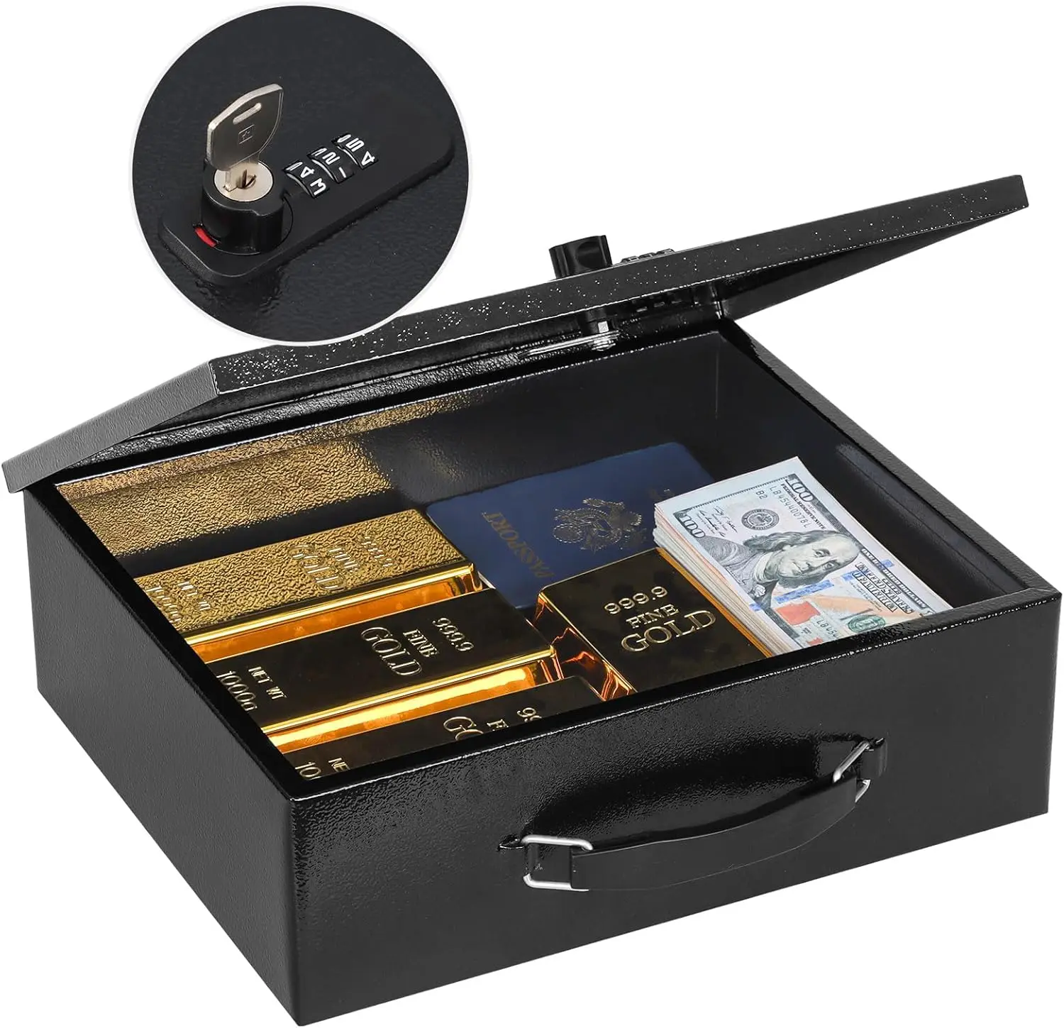 Огнестойкий сейф с двойной комбинированной и ключевой системой безопасности, портативный металлический сейф для документов и ценных вещей, черный
Огнестойкий сейф с двойной комбинированной и ключевой системой безопасности, портативный металлический сейф для документов и ценных вещей, черный