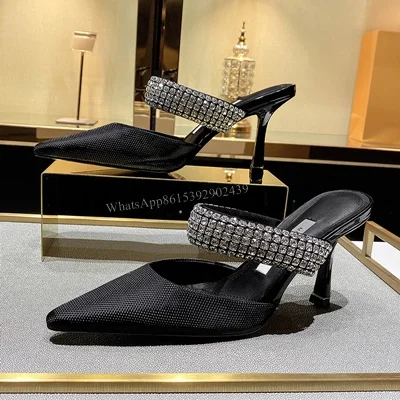 Black Crystal Slingback Hair Bordered Stiletto Women Pump Heels Shallow Hollow Rhinestone Bling Slippers Pointed Dress Sexy Shoe
Black Crystal Slingback Hair Bordered Stiletto Women Pump Heels Shallow Hollow Rhinestone Bling Slippers Pointed Dress Sexy Shoe