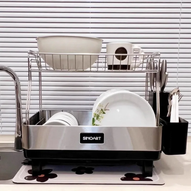 2-Tier 304 Stainless Steel Dish Drainer Large Capacity Kitchen Drying Rack with Knife Holder Space-Saving Utensil Organizer
2-Tier 304 Stainless Steel Dish Drainer Large Capacity Kitchen Drying Rack with Knife Holder Space-Saving Utensil Organizer