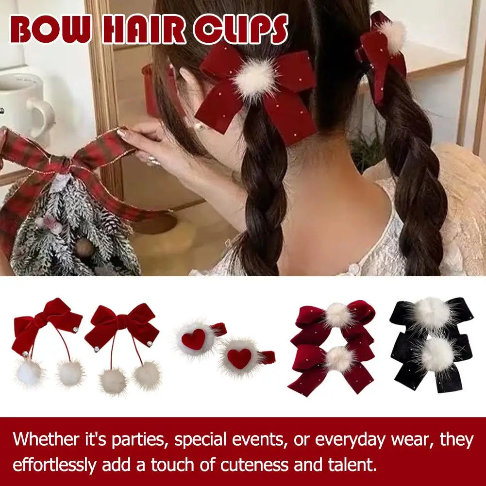 Red Velvet Bow Hairpins for Princess Girl Cute Pompom Heart Kids Autumn Winter Hair Clips Korean Sweet Clips New Year Headwear
Red Velvet Bow Hairpins for Princess Girl Cute Pompom Heart Kids Autumn Winter Hair Clips Korean Sweet Clips New Year Headwear