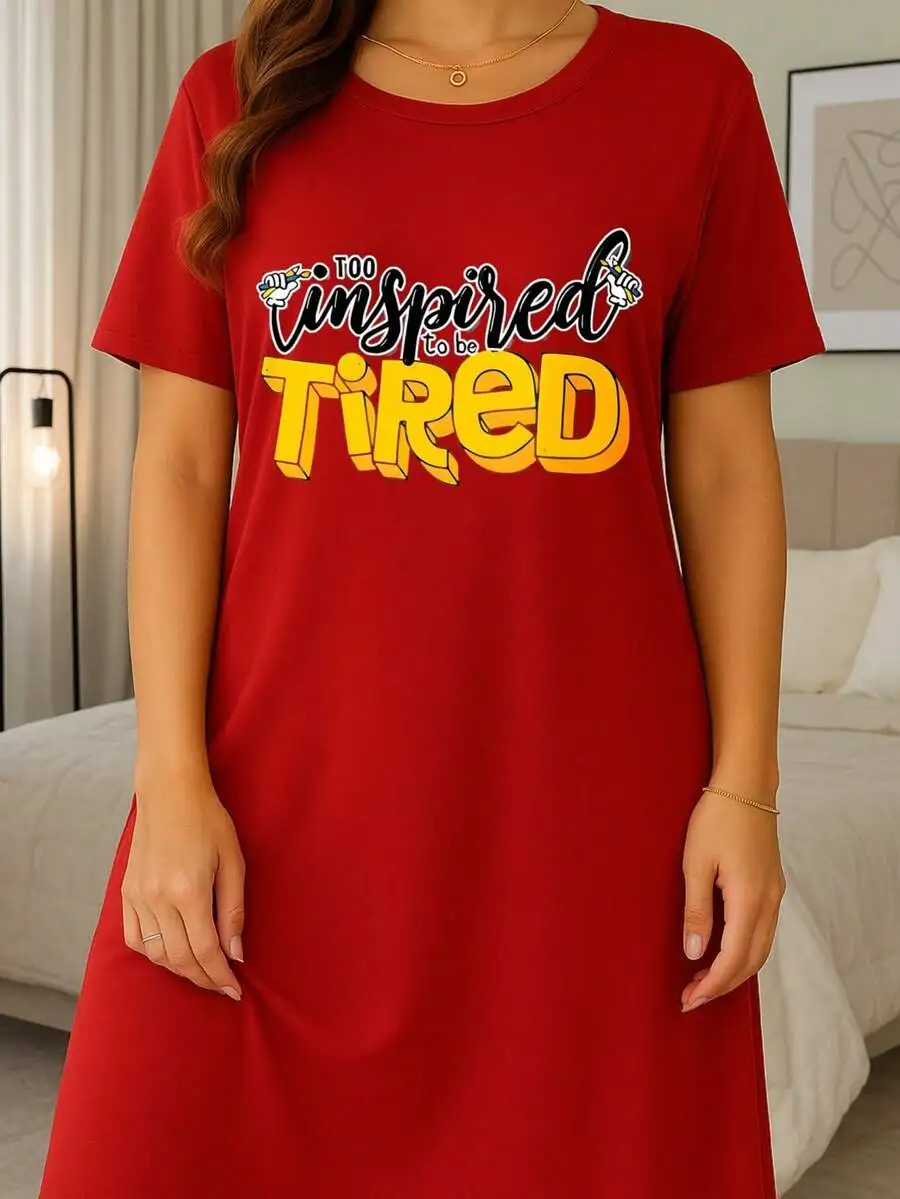 Womens Cotton Graphic T-Shirt Nightgown Too Inspired To Be Tired Print Short Sleeve Round Neck Sleepwear
Womens Cotton Graphic T-Shirt Nightgown Too Inspired To Be Tired Print Short Sleeve Round Neck Sleepwear