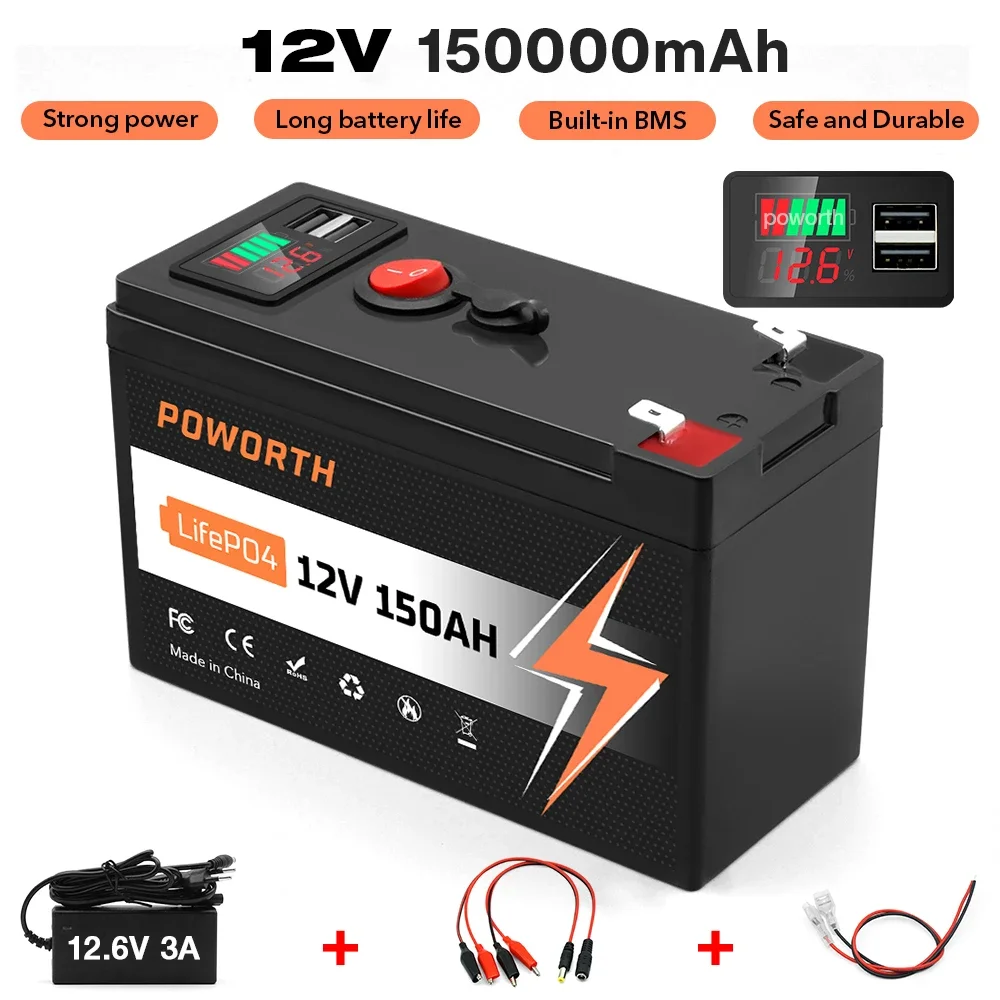 12V 150Ah Lithium LiFePO4 Deep Cycle Battery for Solar,Fish Finder, Power Wheels, Lighting, Off-Grid Applications Built-in BMS
12V 150Ah Lithium LiFePO4 Deep Cycle Battery for Solar,Fish Finder, Power Wheels, Lighting, Off-Grid Applications Built-in BMS