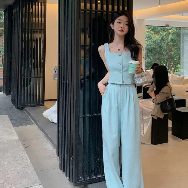 Korean Style Chic Suit Women's Summer Square Collar Vest High Waisted Pants Two-piece Set Fashion Female Clothes
Korean Style Chic Suit Women's Summer Square Collar Vest High Waisted Pants Two-piece Set Fashion Female Clothes