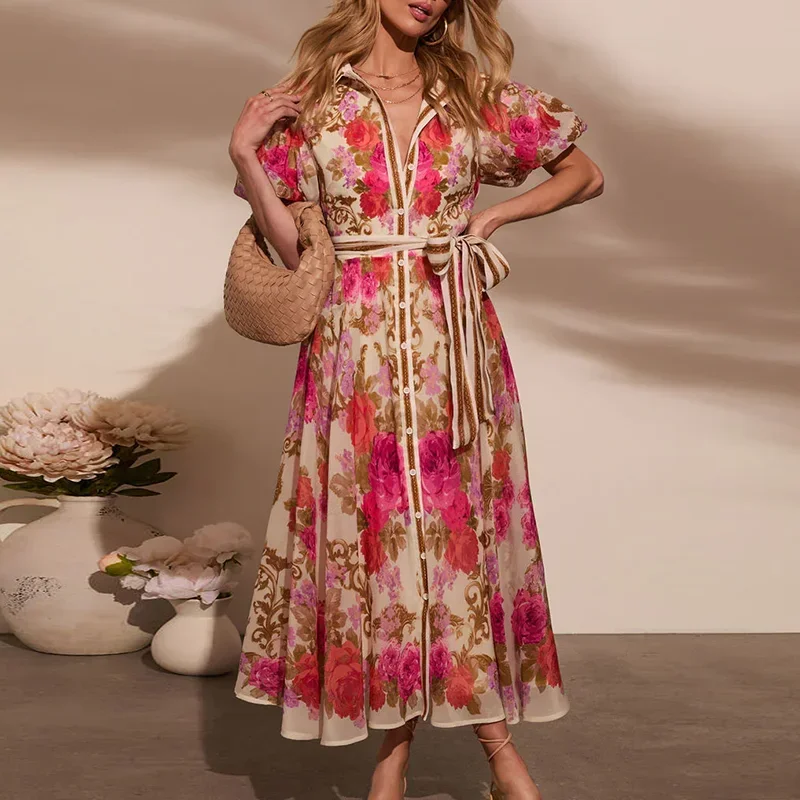 Women Casual Floral Print Bohemian Party Dress Chic Summer Lace-up Long Dress Ladies Elegant Single Breasted Shirts Dress
Women Casual Floral Print Bohemian Party Dress Chic Summer Lace-up Long Dress Ladies Elegant Single Breasted Shirts Dress