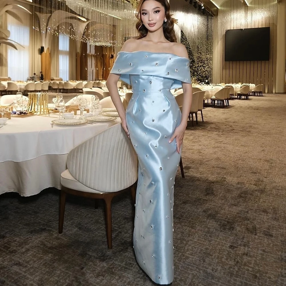 Customized Off the Shoulder Straight Simple Satin Evening Dress Sleeveless WIth Crystal Party Dress Backless FLoor Length Gown
Customized Off the Shoulder Straight Simple Satin Evening Dress Sleeveless WIth Crystal Party Dress Backless FLoor Length Gown