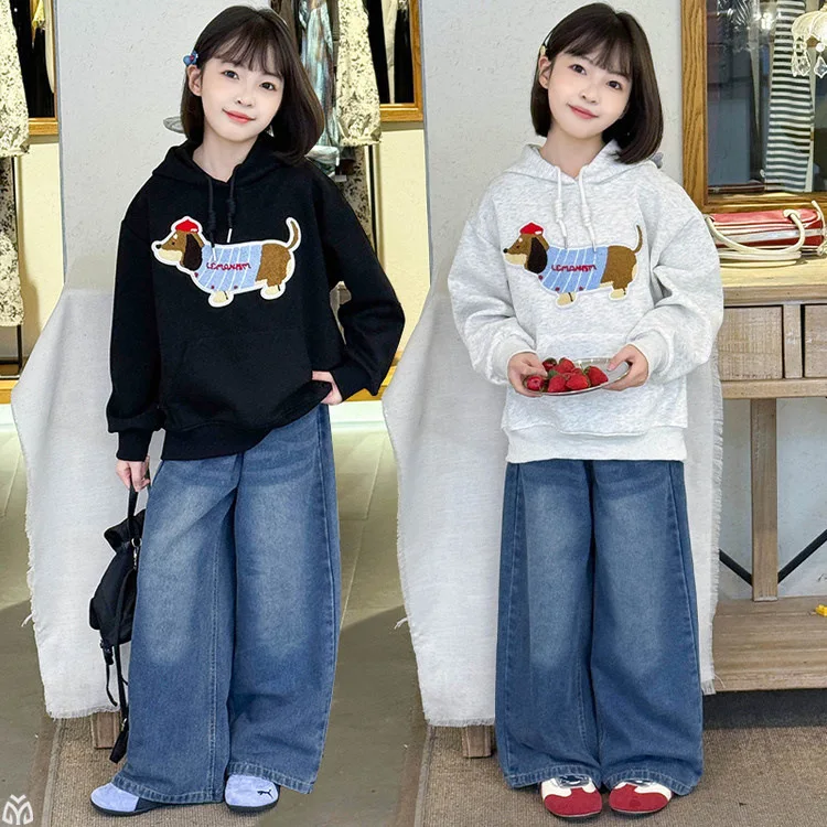 autumn black gray cotton teen girls Cartoon dog hooded sweatshirt blue straight-leg jeans junior child kids clothes outfits 4 14
autumn black gray cotton teen girls Cartoon dog hooded sweatshirt blue straight-leg jeans junior child kids clothes outfits 4 14