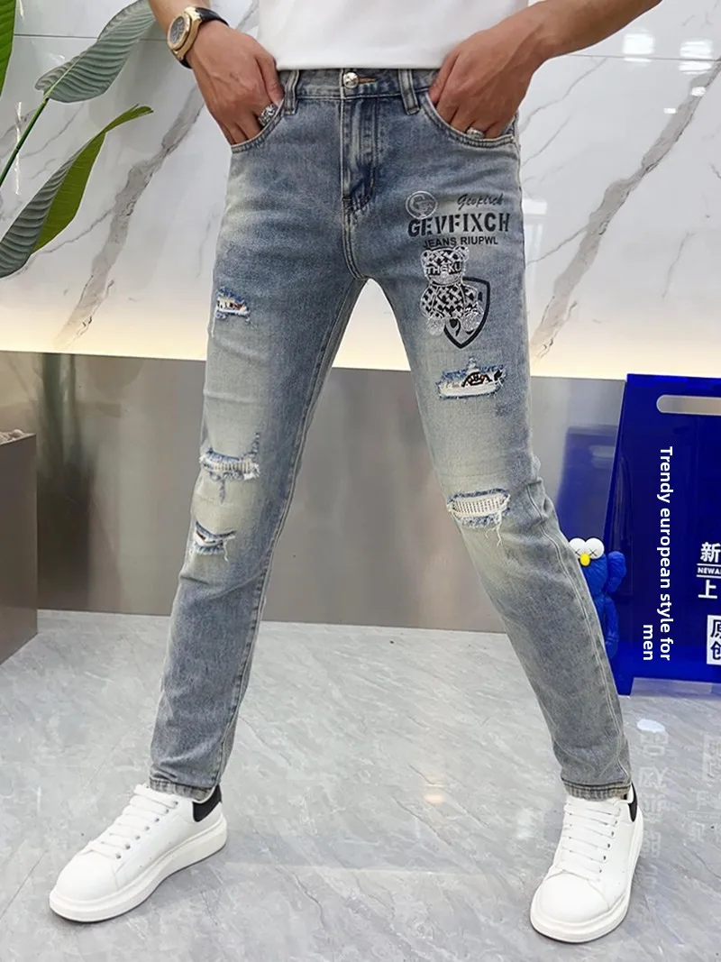 Slim Fit Casual Summer Denim Jeans Men's Patchwork Thin Trendy Bear Rhinestone Long Pants High Elasticity Water Washed Jeans
Slim Fit Casual Summer Denim Jeans Men's Patchwork Thin Trendy Bear Rhinestone Long Pants High Elasticity Water Washed Jeans