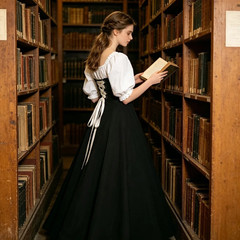 French Victorian Retro Long Dress with Crossed Straps At The Back and Waist Cinching, A-line Large Swing High Waisted Long Dress
French Victorian Retro Long Dress with Crossed Straps At The Back and Waist Cinching, A-line Large Swing High Waisted Long Dress