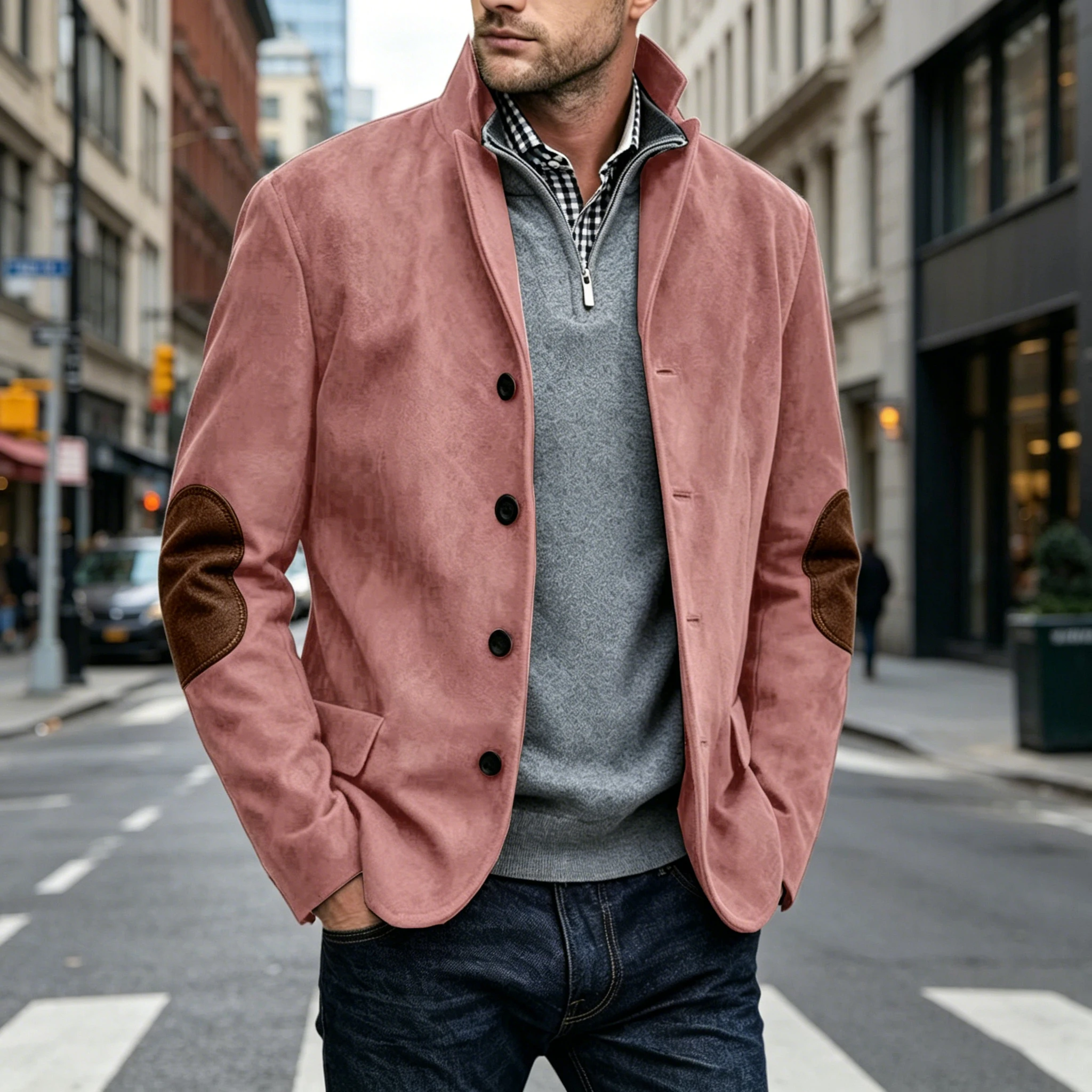Men's Suede Blazer With Elbow Patches Stand Collar Casual Business Suit Jacket Slim Fit Formal Coat For Streetwear Daily Wear
Men's Suede Blazer With Elbow Patches Stand Collar Casual Business Suit Jacket Slim Fit Formal Coat For Streetwear Daily Wear
