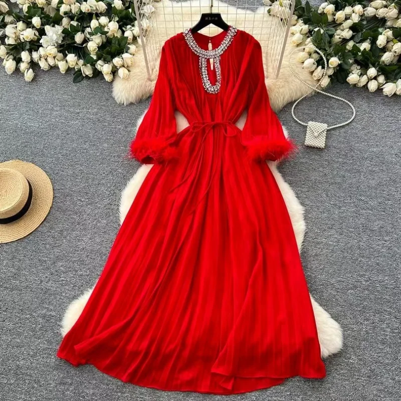 2025 Diamond-Encrusted Fluffy Sleeve Pleated Dress, Loose Fit Tie-Waist Elegant Women's Dress, Style C001
2025 Diamond-Encrusted Fluffy Sleeve Pleated Dress, Loose Fit Tie-Waist Elegant Women's Dress, Style C001