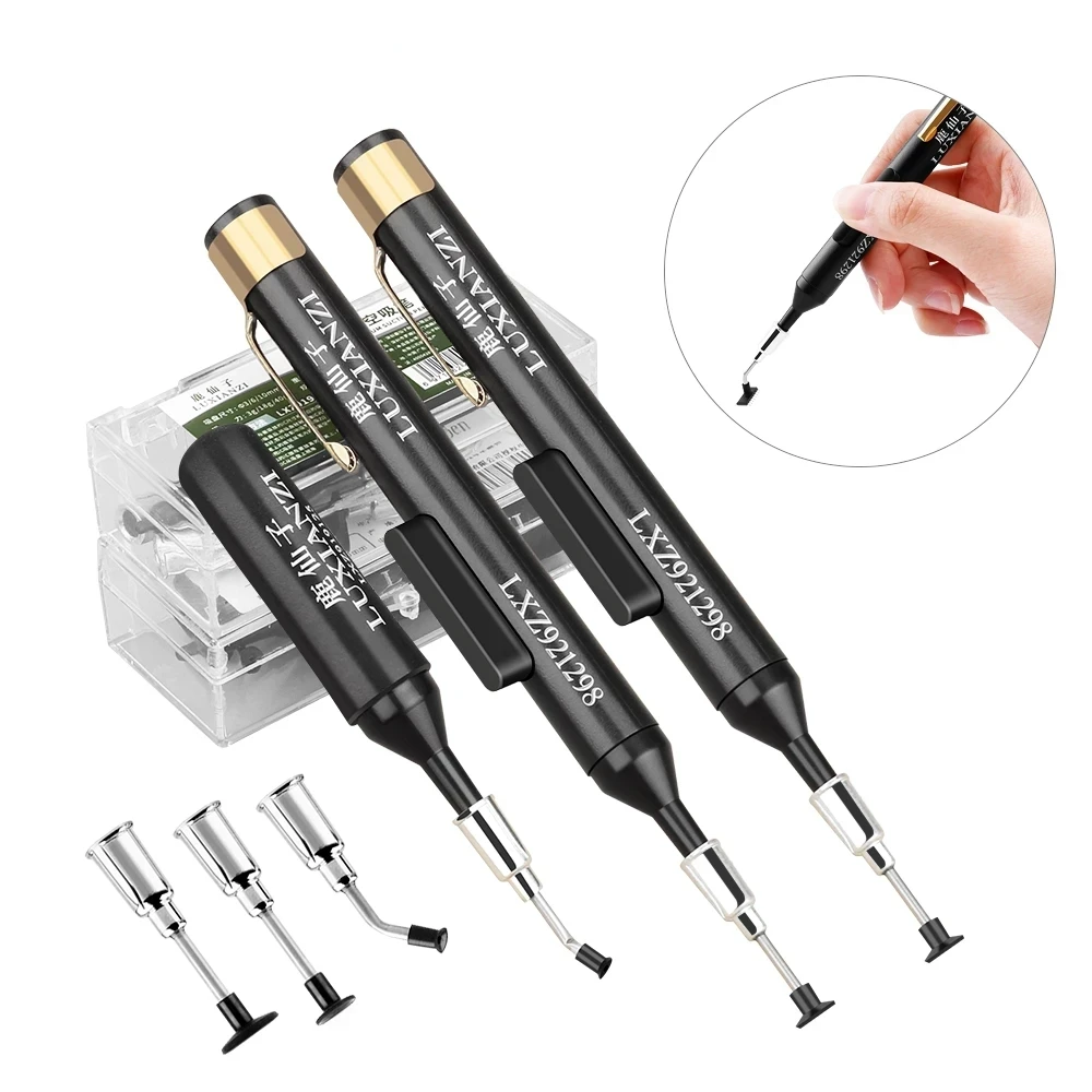 Vacuum Suction Pen Kit with 3 Sucker IC SMD Tweezers Pick Up Tool Remover Sucker Pump Solder Desoldering Sucking Pens
Vacuum Suction Pen Kit with 3 Sucker IC SMD Tweezers Pick Up Tool Remover Sucker Pump Solder Desoldering Sucking Pens