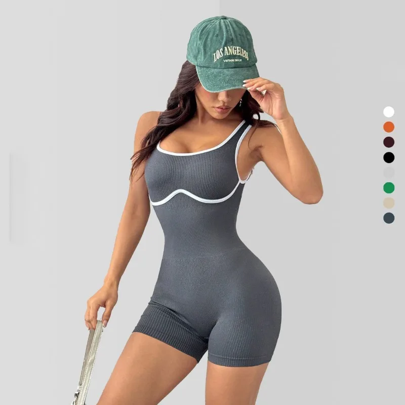 Ударопрочный бесшовный комбинезон для женщин: для аэробики, бега, фитнеса, йоги, танцев, с белой окантовкой, цельный, с шортами, облегающий, без рукавов
Ударопрочный бесшовный комбинезон для женщин: для аэробики, бега, фитнеса, йоги, танцев, с белой окантовкой, цельный, с шортами, облегающий, без рукавов