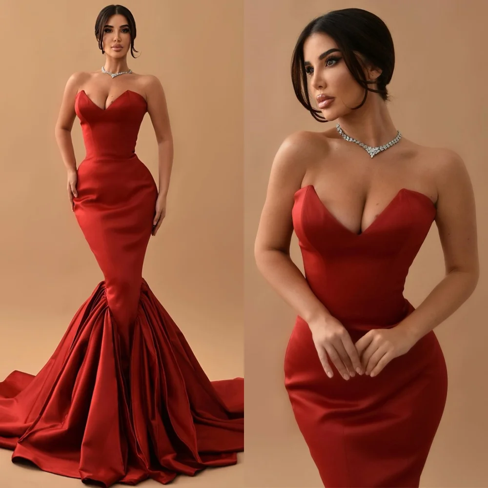 Customized Mermaid Elegant Satin Celebrity Gowns Charming Strapless Sleeveless Evening Dress Exquisite Special Occasion Gowns
Customized Mermaid Elegant Satin Celebrity Gowns Charming Strapless Sleeveless Evening Dress Exquisite Special Occasion Gowns