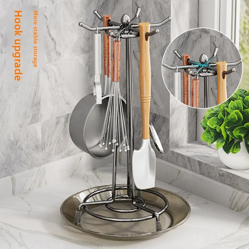 The kitchen rotating spatula rack is upgraded and thickened, and the storage rack with water tray is smoothly enlarged 
The kitchen rotating spatula rack is upgraded and thickened, and the storage rack with water tray is smoothly enlarged