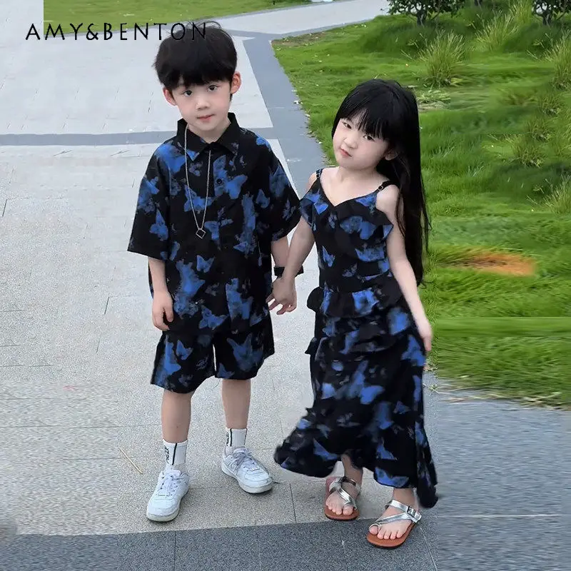 Original Kids Family Matching Clothes Brother and Sister Summer Outfits Butterfly Print Ruffle Trim Dress and Short Sleeve Shirt
Original Kids Family Matching Clothes Brother and Sister Summer Outfits Butterfly Print Ruffle Trim Dress and Short Sleeve Shirt