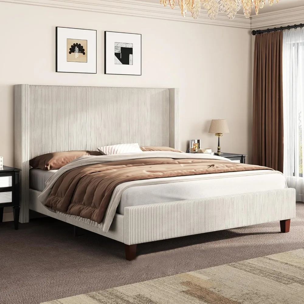 King Size Upholstered Bed Frame with 50.8" Tall Headboard, Wingback Platform Beds with Solid Wood Legs, King Bed Frame
King Size Upholstered Bed Frame with 50.8" Tall Headboard, Wingback Platform Beds with Solid Wood Legs, King Bed Frame