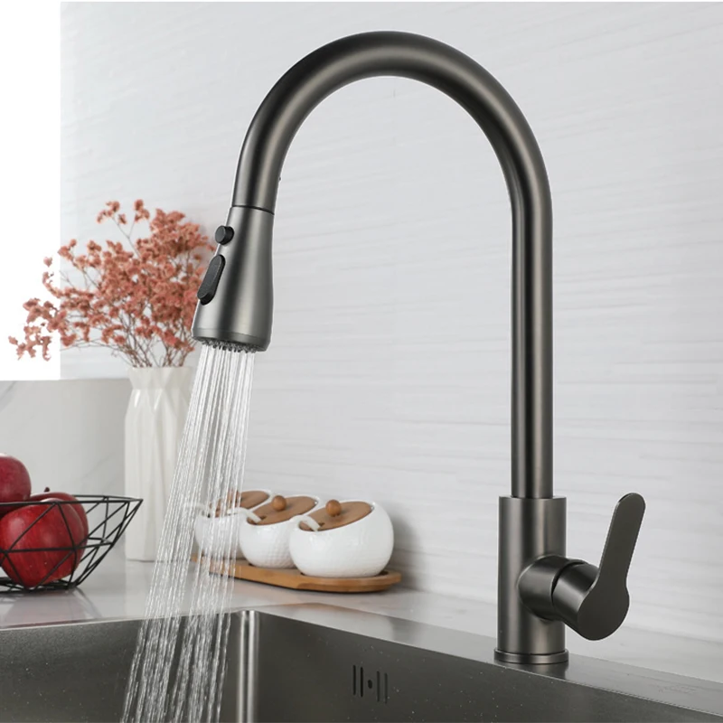 Grey 304 Stainless Steel Deck Mounted Kitchen Sink Faucet 2 Modes Hot And Cold Mixer Taps Kitchen Telescopic Rotation Faucet
Grey 304 Stainless Steel Deck Mounted Kitchen Sink Faucet 2 Modes Hot And Cold Mixer Taps Kitchen Telescopic Rotation Faucet