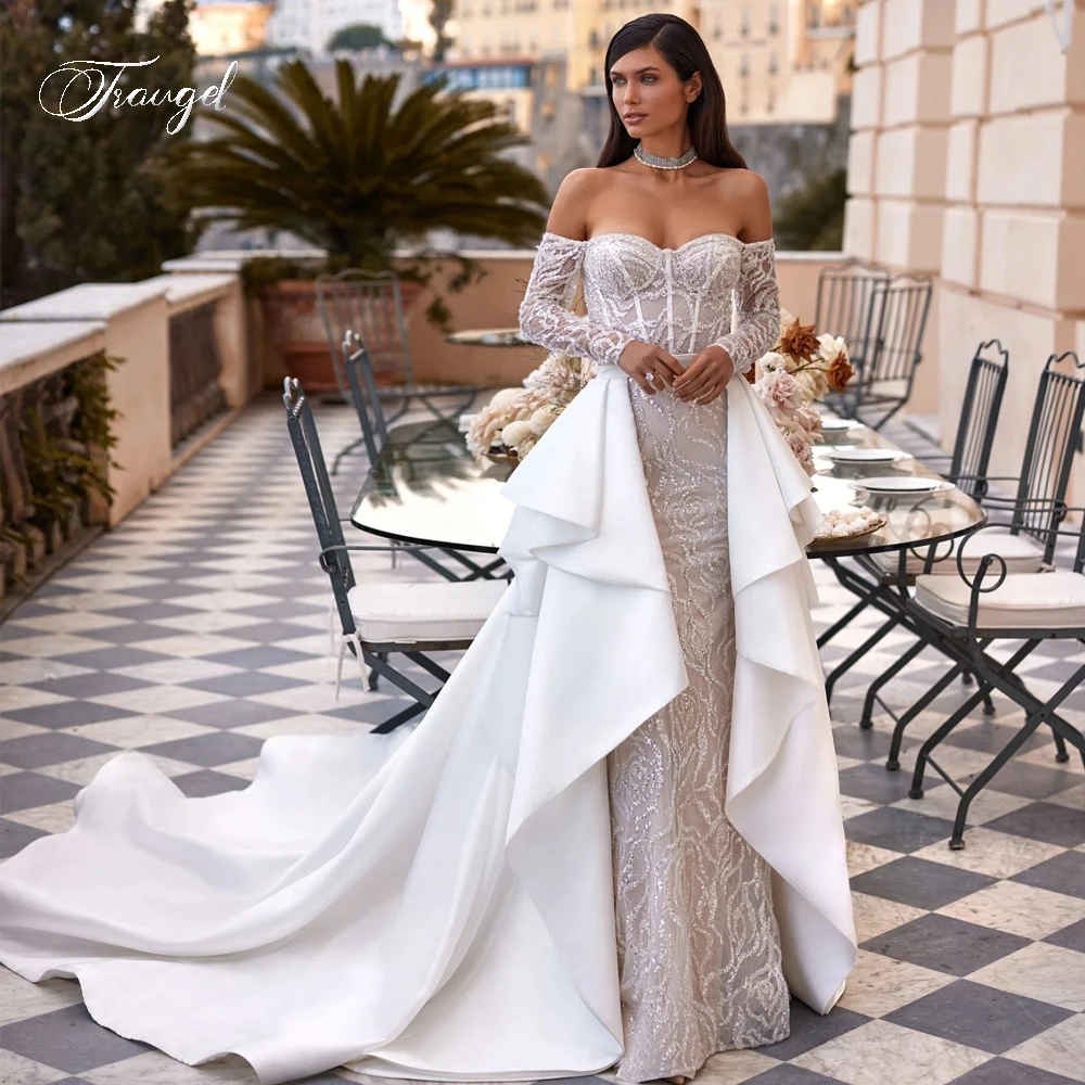 Traugel Elegant Illusion Long Sleeve Lace Mermaid Wedding Dresses Luxury Boat Neck Detachable Train Vintage Trumpet Bridal Gown
Traugel Elegant Illusion Long Sleeve Lace Mermaid Wedding Dresses Luxury Boat Neck Detachable Train Vintage Trumpet Bridal Gown