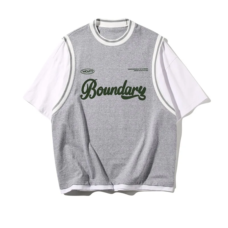 New Summer Fashion Versatile Fashion Letter Printing Fake Two Piece Short Sleeved T-shirts
New Summer Fashion Versatile Fashion Letter Printing Fake Two Piece Short Sleeved T-shirts