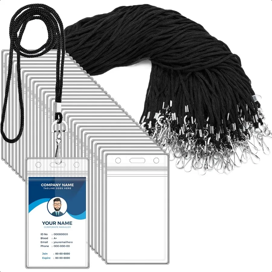 100Pcs Clear Plastic Vertical Name Tag Badge ID Card Holders and 100Pcs Black Neck Lanyards with Swivel Hook for School Office
100Pcs Clear Plastic Vertical Name Tag Badge ID Card Holders and 100Pcs Black Neck Lanyards with Swivel Hook for School Office