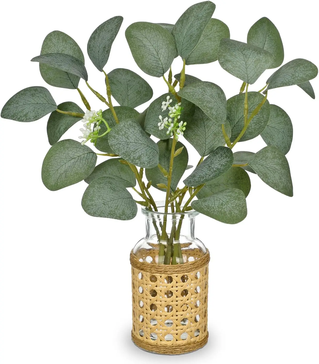 Artificial Eucalyptus Stems in Woven Glass Vase, 11.8' Fake Plant for Home Decor
Artificial Eucalyptus Stems in Woven Glass Vase, 11.8' Fake Plant for Home Decor