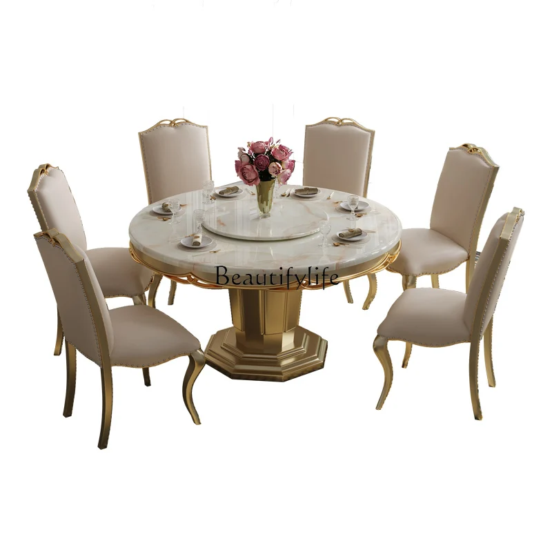 Light Luxury Champagne Gold Luxury Solid Wood Marble round Band Turntable Dining Table
Light Luxury Champagne Gold Luxury Solid Wood Marble round Band Turntable Dining Table