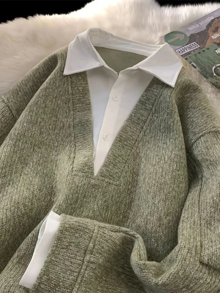 plus Size Knitted Long Sleeve Sweater with Collar for Women Autumn Winter Thickening Flattering Fake Two-Piece Outerwear
plus Size Knitted Long Sleeve Sweater with Collar for Women Autumn Winter Thickening Flattering Fake Two-Piece Outerwear