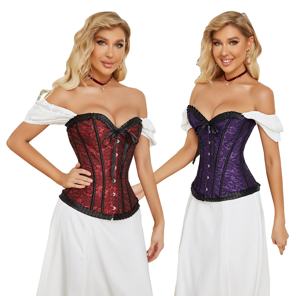 Vintage Jacquard Corset with Ruffled Trim Women Sexy Lace Up Overbust Bustier Tops Slimming Body Shaperwear
Vintage Jacquard Corset with Ruffled Trim Women Sexy Lace Up Overbust Bustier Tops Slimming Body Shaperwear