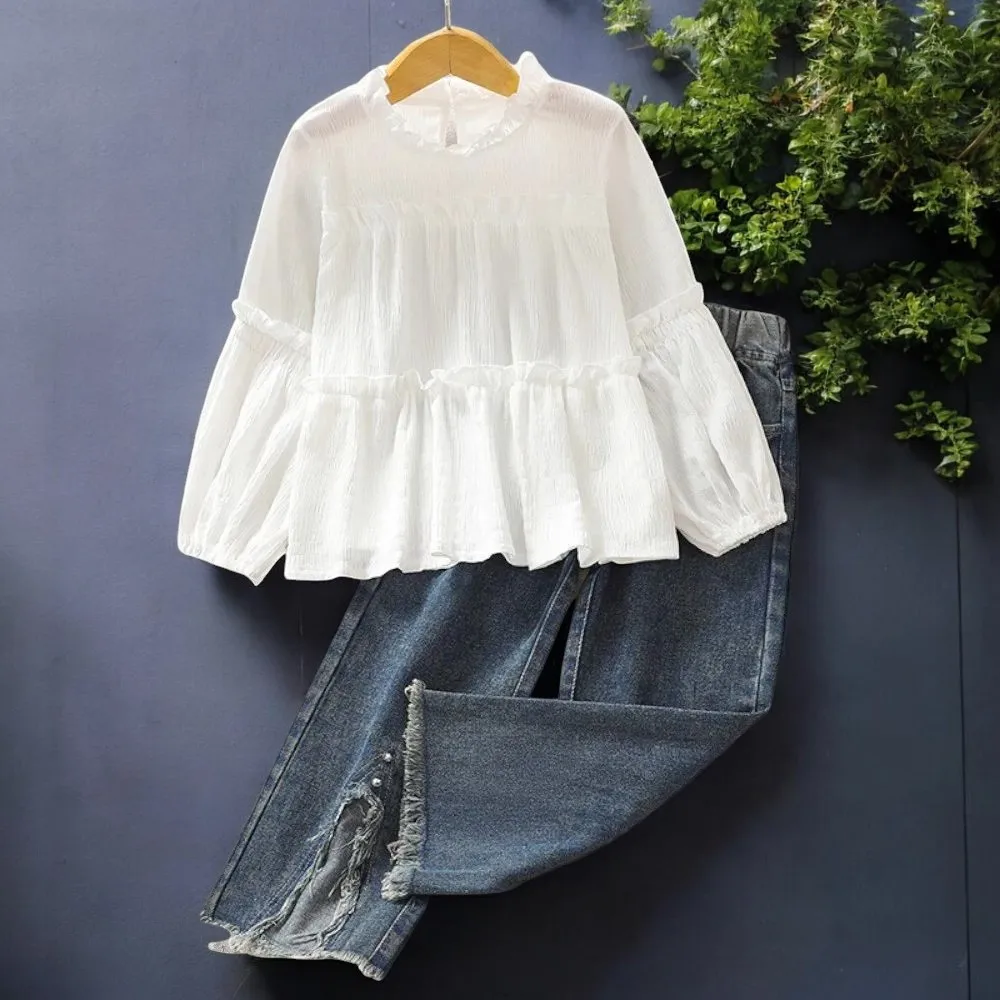 Clothes for Teenagers Children Clothing sets White Lace Blouses & Jeans Suit for Girls Spring Cute Baby Kids clothes 4 -14 Y
Clothes for Teenagers Children Clothing sets White Lace Blouses & Jeans Suit for Girls Spring Cute Baby Kids clothes 4 -14 Y