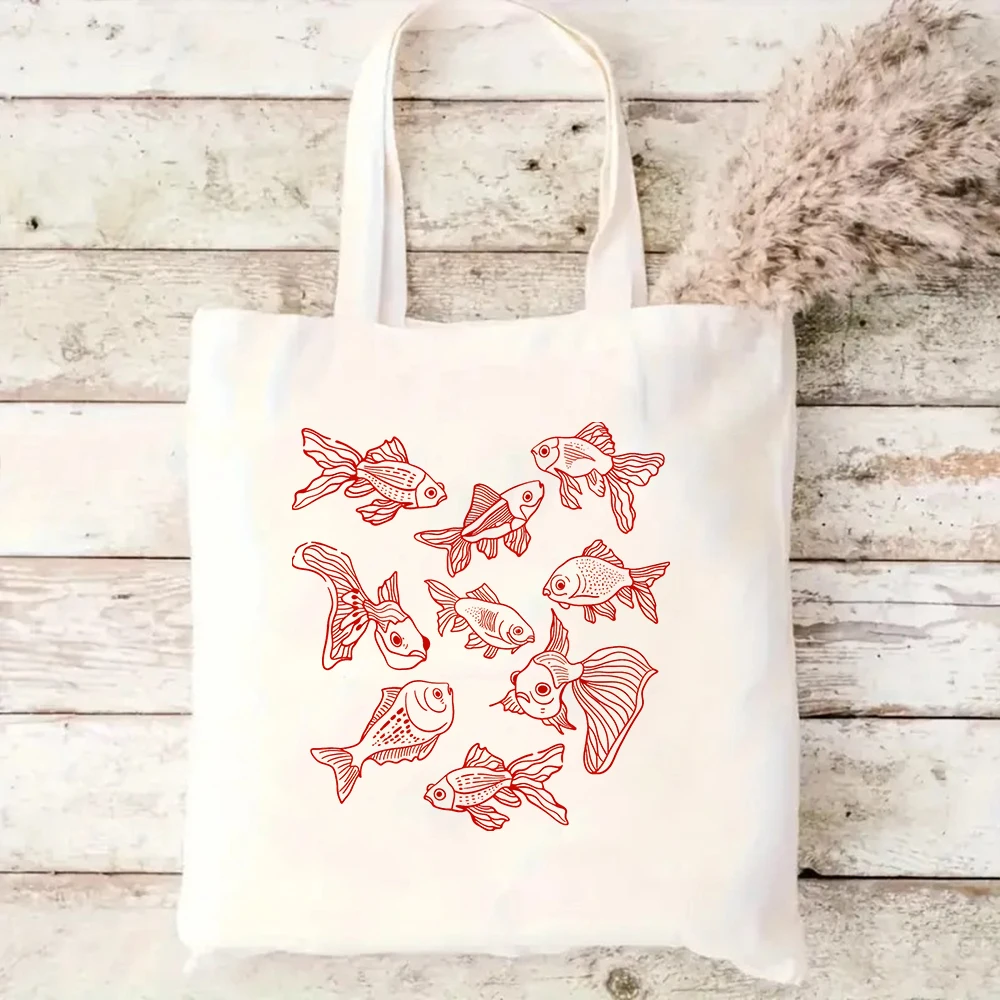 Vintage Goldfish Canvas Tote Bag Aesthetic Fish Printed Shoulder Handbag Large Capacity Casual Eco Reusable Shopper Bags Women
Vintage Goldfish Canvas Tote Bag Aesthetic Fish Printed Shoulder Handbag Large Capacity Casual Eco Reusable Shopper Bags Women