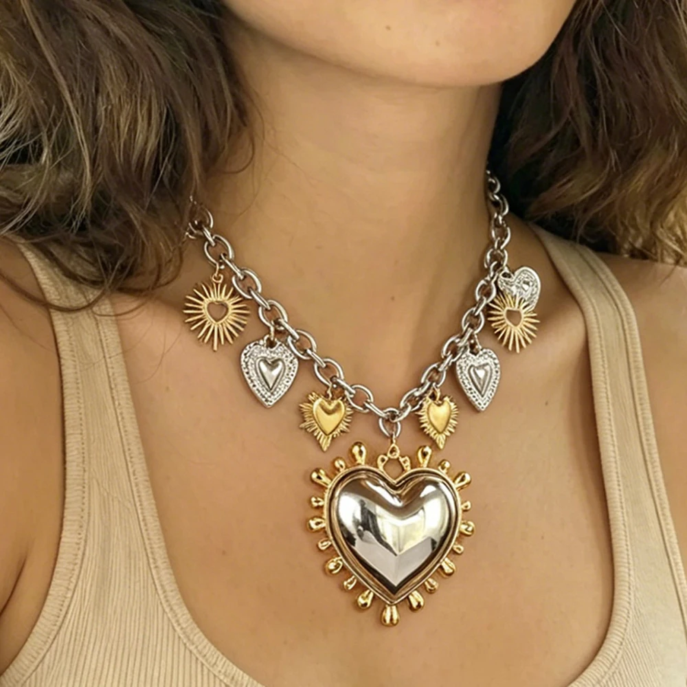 AURORA Trend Large Melting Heart Pendant Necklace For Women's Choker Necklaces Fashion Color Blocking Stainless Steel Jewelry
AURORA Trend Large Melting Heart Pendant Necklace For Women's Choker Necklaces Fashion Color Blocking Stainless Steel Jewelry