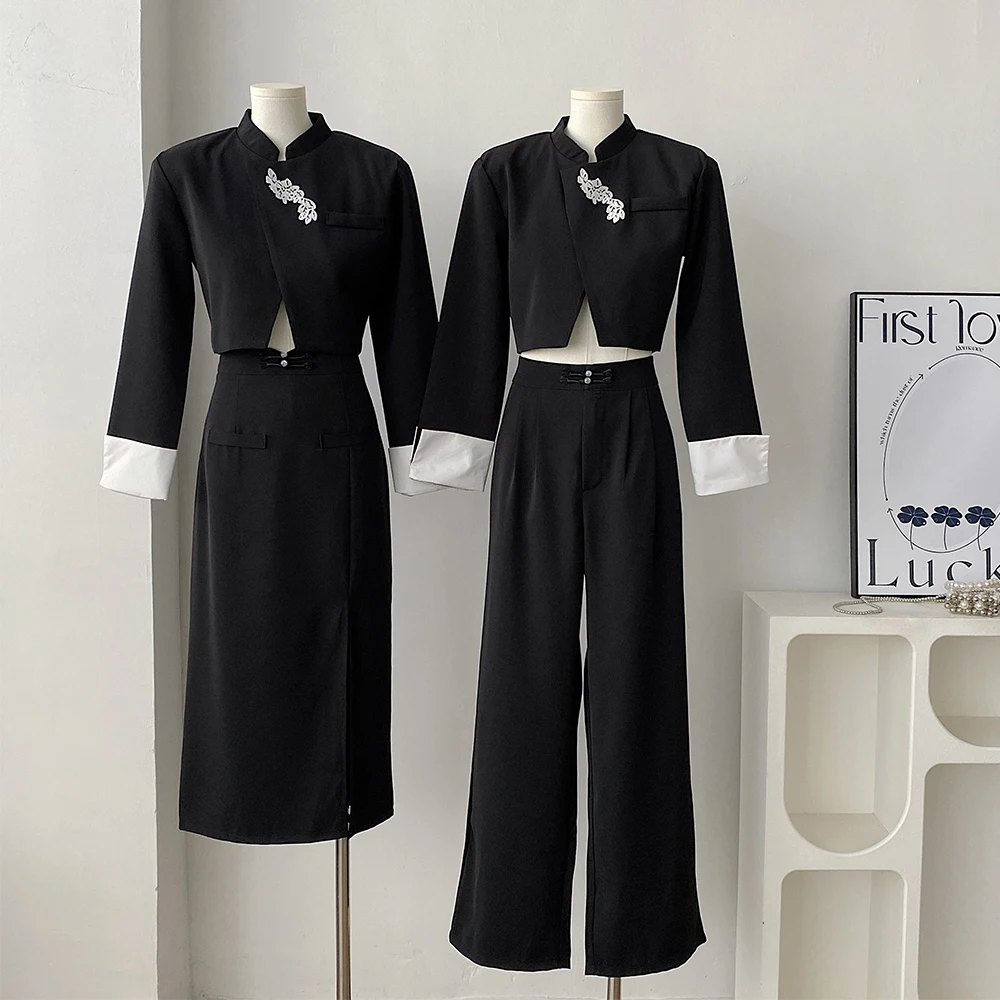 Women Vintage Chinese Pant Suit Jacket Coat Crop Top And Trouser Two Piece Skirt Set Matching Outfit 2024 Outwear Clothing
Women Vintage Chinese Pant Suit Jacket Coat Crop Top And Trouser Two Piece Skirt Set Matching Outfit 2024 Outwear Clothing