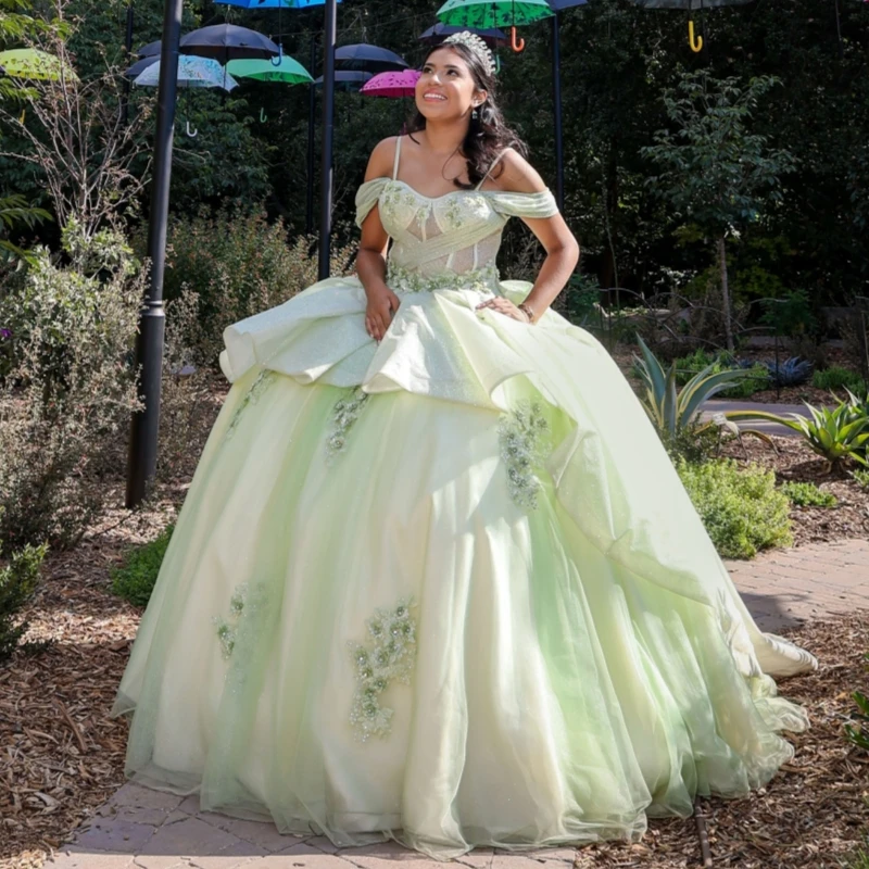 Green Quinceanera Dresses Off The Shoulder Applique Flower Beads Tull Corset Party Birthday Sweet 16 Dress Vestidos 15 De Anos
Green Quinceanera Dresses Off The Shoulder Applique Flower Beads Tull Corset Party Birthday Sweet 16 Dress Vestidos 15 De Anos