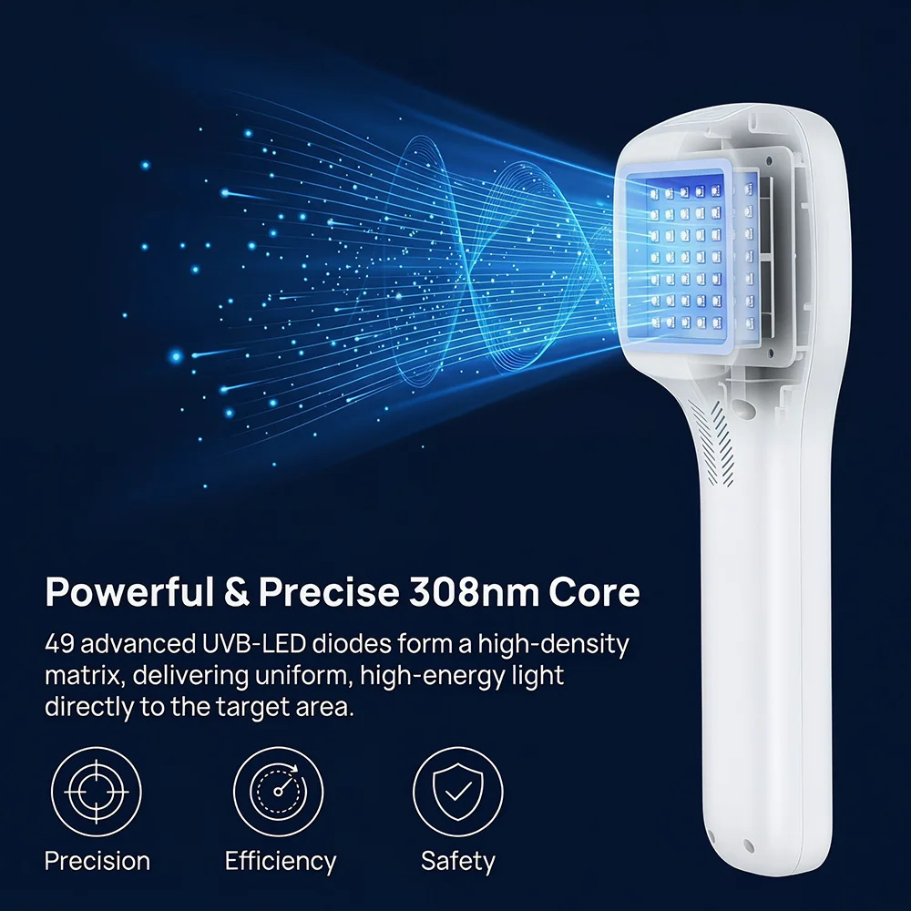 GOVW Rechargeable Handheld 308nm UVB Light Therapy Machine 49 Diodes Professional Narrowband Phototherapy for Vitiligo Psoriasis
GOVW Rechargeable Handheld 308nm UVB Light Therapy Machine 49 Diodes Professional Narrowband Phototherapy for Vitiligo Psoriasis