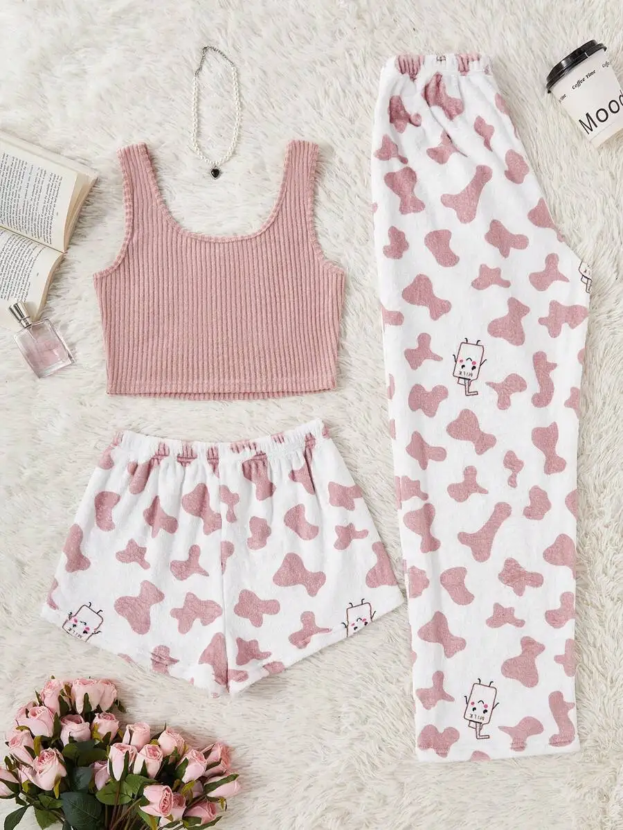Womens Ribbed Tank Top And Bone Print Pajama Set With Cartoon Character, Cozy Sleepwear For Fall Winter
Womens Ribbed Tank Top And Bone Print Pajama Set With Cartoon Character, Cozy Sleepwear For Fall Winter