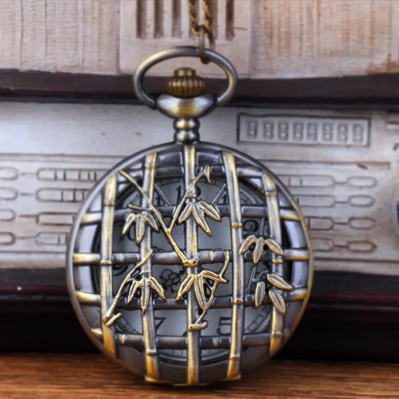 Chinese Antique Style Bronze Thin Chain Hollow Bamboo Pocket Watch Can Flip Inside White Face Black Word Quartz Pocket Watch
Chinese Antique Style Bronze Thin Chain Hollow Bamboo Pocket Watch Can Flip Inside White Face Black Word Quartz Pocket Watch