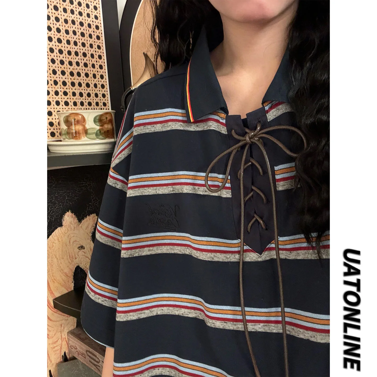 UATONLINE Japanese Retro Artistic Striped Rope Loose Casual Neck Short Sleeve T-Shirt Turn-down Collar Shirt Street Style
UATONLINE Japanese Retro Artistic Striped Rope Loose Casual Neck Short Sleeve T-Shirt Turn-down Collar Shirt Street Style