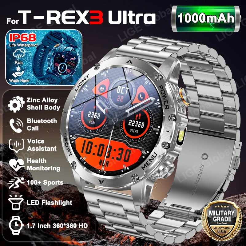 LIGE 2026 Outdoor New 1000mAh Battery For T-Rex 3 Ultra Military Grade Smart Watch Men IP68 Waterproof Bluetooth Call 100+ Sport
LIGE 2026 Outdoor New 1000mAh Battery For T-Rex 3 Ultra Military Grade Smart Watch Men IP68 Waterproof Bluetooth Call 100+ Sport