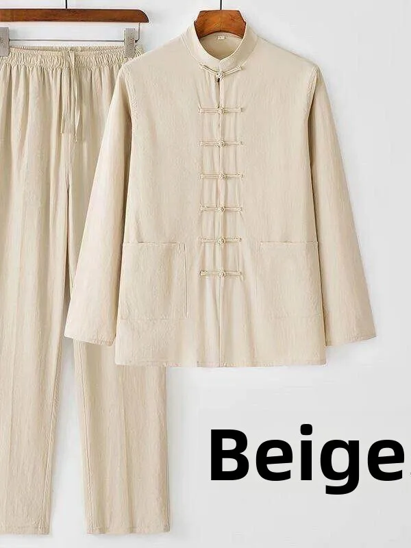 Loose Cotton Linen Men's Long Sleeve Tai Chi Suit Traditional Chinese Style Vintage Button Mid-aged Men's Fashionable Set
Loose Cotton Linen Men's Long Sleeve Tai Chi Suit Traditional Chinese Style Vintage Button Mid-aged Men's Fashionable Set