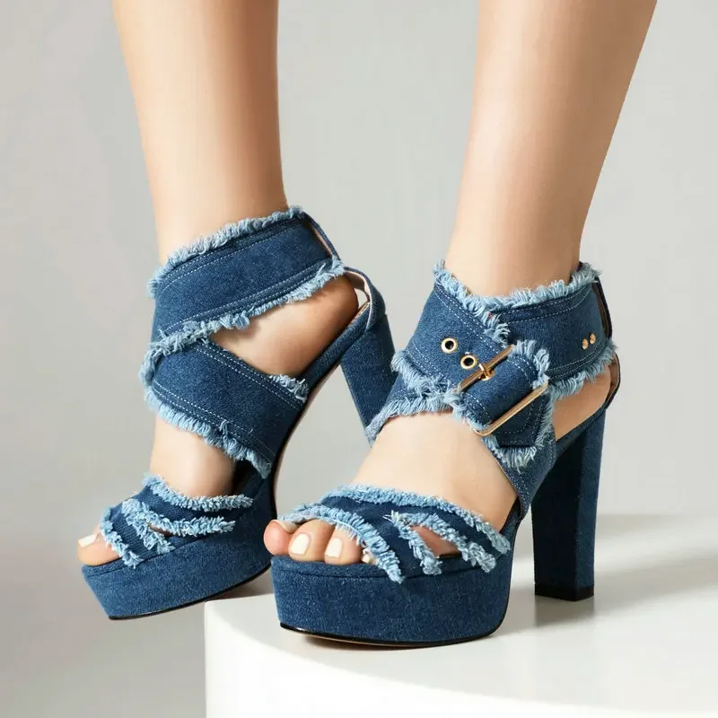Denim Jeans Blue Pink Brushed Open Toe Cross Buckle Strap Thick High Heels Platform Shoes For Women Gladiator Luxury Sandals
Denim Jeans Blue Pink Brushed Open Toe Cross Buckle Strap Thick High Heels Platform Shoes For Women Gladiator Luxury Sandals
