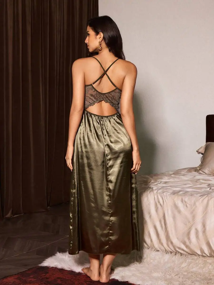 Sexy Criss-Cross Lace Silk Satin Nightgown Robe Set For Women
Sexy Criss-Cross Lace Silk Satin Nightgown Robe Set For Women