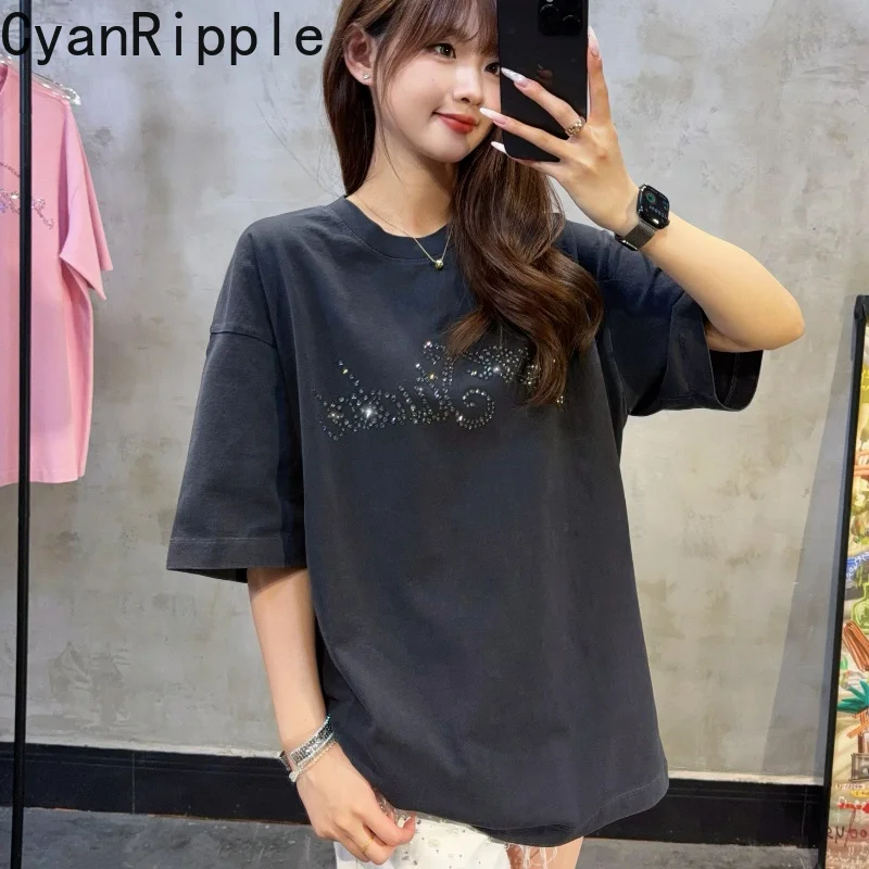 High Quality Spring Summer Black Short Sleeve T-shirt Hot Diamonds Letters Oversize Pullover Top Mid-long Handsome Cotton Tees
High Quality Spring Summer Black Short Sleeve T-shirt Hot Diamonds Letters Oversize Pullover Top Mid-long Handsome Cotton Tees