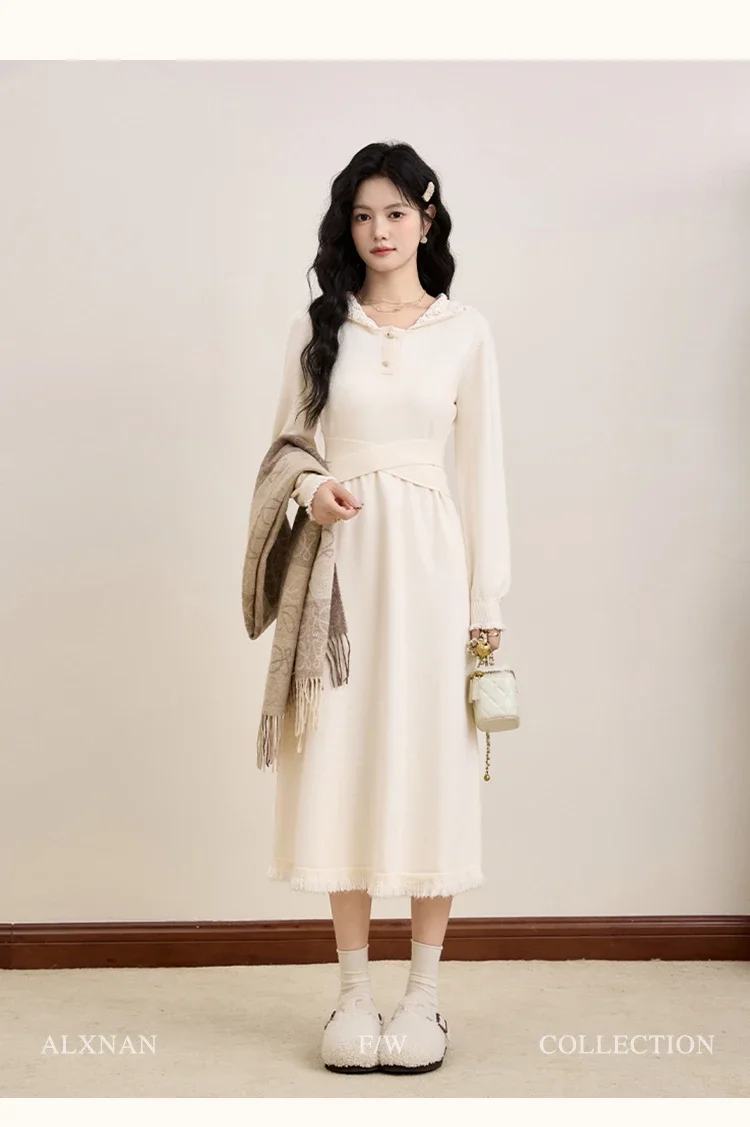 ALXNAN Women's French Hooded Dresses Patchwork Lace Tassel Cuff Cross Strap Midi Dress 2024 Autumn Winter Female Clothing L51805
ALXNAN Women's French Hooded Dresses Patchwork Lace Tassel Cuff Cross Strap Midi Dress 2024 Autumn Winter Female Clothing L51805
