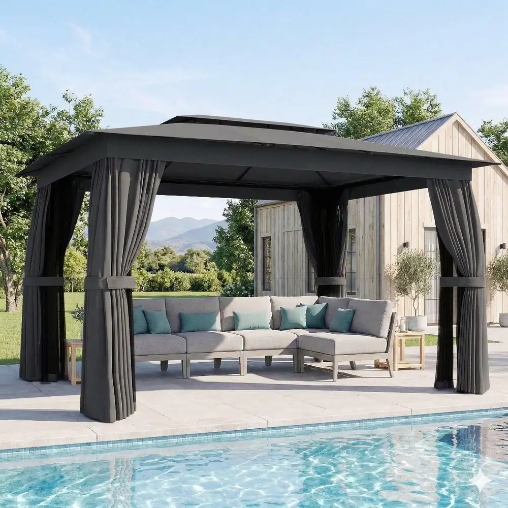 10 x 12 Outdoor Patio Gazebo, Heavy Duty Gazebo Canopy Shelter with Double Roof, Curtains, Netting, Steel Frame, UPF30 Protecti
10 x 12 Outdoor Patio Gazebo, Heavy Duty Gazebo Canopy Shelter with Double Roof, Curtains, Netting, Steel Frame, UPF30 Protecti