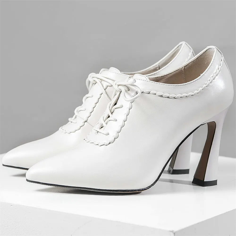 New Office Shoes Women Lace Up Genuine Leather High Heel Pumps Female Shallow Pointed Toe Wedding Party Ankle Boots Casual Shoes
New Office Shoes Women Lace Up Genuine Leather High Heel Pumps Female Shallow Pointed Toe Wedding Party Ankle Boots Casual Shoes
