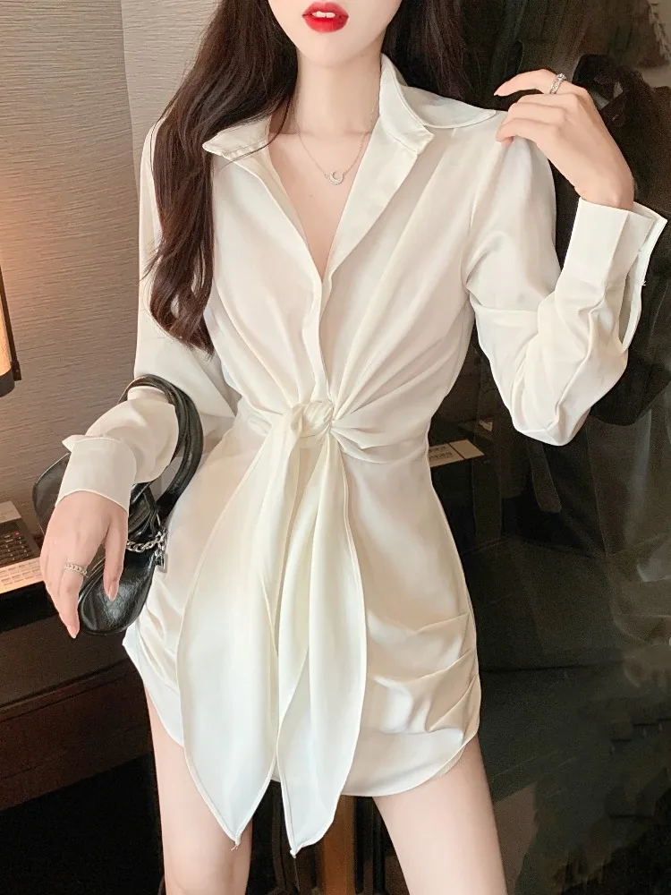Elegant Satin Long Sleeve Shirt Dress with Waist-Cinching Tie Design Korean Style Business Casual Summer Dress for Women
Elegant Satin Long Sleeve Shirt Dress with Waist-Cinching Tie Design Korean Style Business Casual Summer Dress for Women