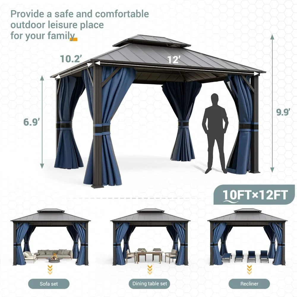 10x12 Hardtop Gazebo, Aluminum Frame Galvanized Steel Double Roof Permanent Shelter, Outdoor, Custom
10x12 Hardtop Gazebo, Aluminum Frame Galvanized Steel Double Roof Permanent Shelter, Outdoor, Custom