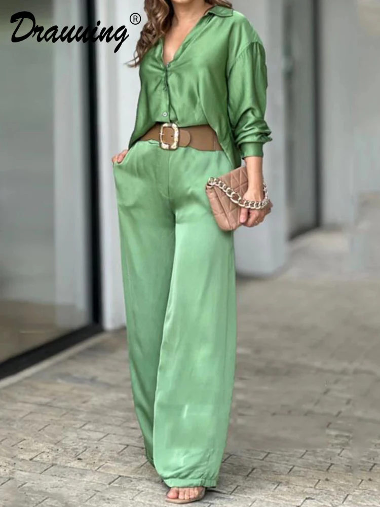 Drauuing Green Blouse And Wide Leg Pant Sets Women Long Sleeve Blouse Matching Sets Elegant Loose Casual Matching Sets
Drauuing Green Blouse And Wide Leg Pant Sets Women Long Sleeve Blouse Matching Sets Elegant Loose Casual Matching Sets