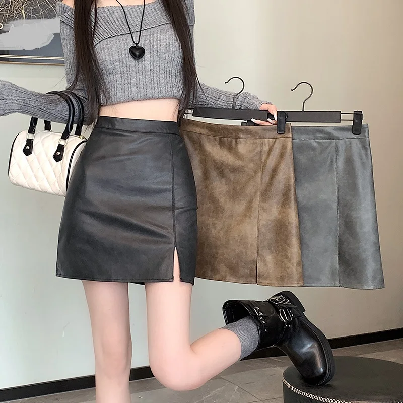 Split Leather Skirt Half Skirt Women's 2023 Autumn High Waist Slim Covering Stomach and Hip Wrapping A-line Skirt Leather Skirt
Split Leather Skirt Half Skirt Women's 2023 Autumn High Waist Slim Covering Stomach and Hip Wrapping A-line Skirt Leather Skirt